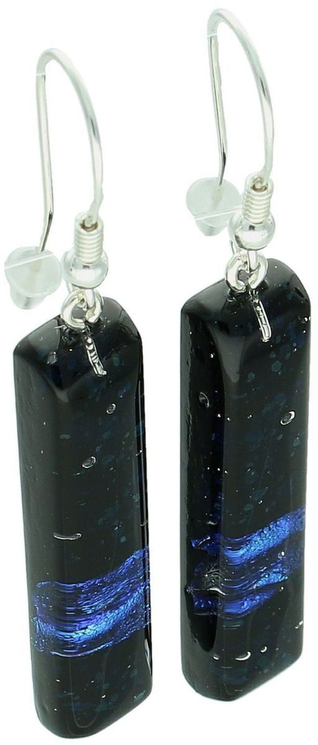 Unikatowe kolczyki srebrne 925 z zawieszkami ze szkła Murano w odcieniach niebiesko-granatowych. Waga 8 g, zapięcie bigiel otwarty. Artystyczna biżuteria.1.jpg